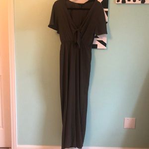 Forever 21 Army Green V-neck Jumpsuit